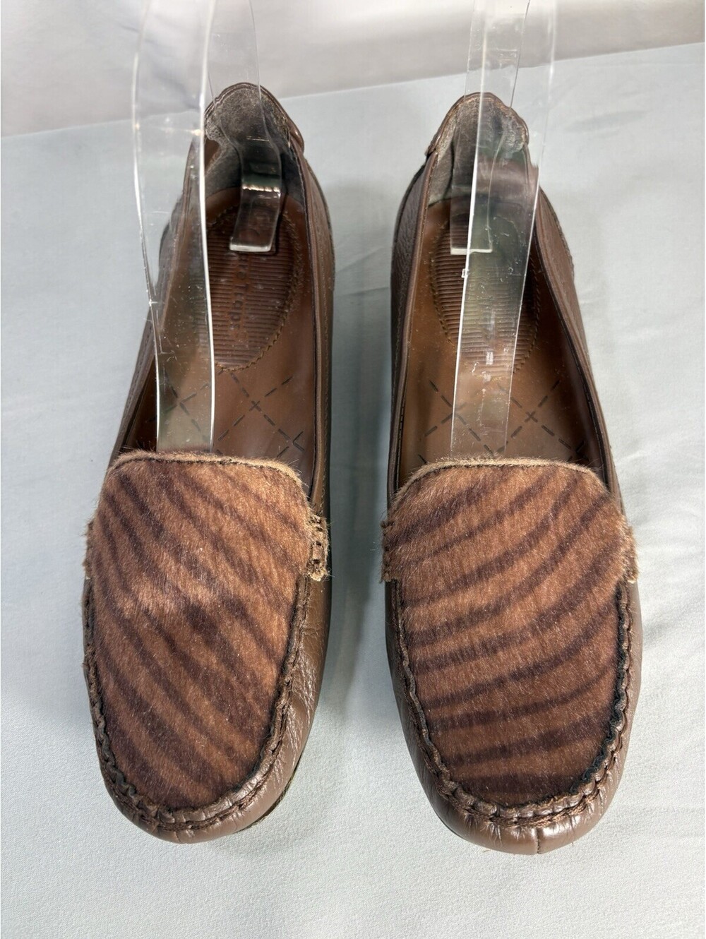BareTraps Adana Loafers 7M Brown Leather Zebra Calf Hair Moc Toe Comfort Flats